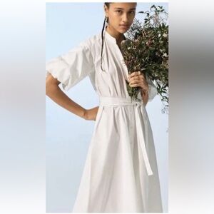 Banana Republic  White Button Down Puff-Sleeve Tie-Waist Midi Dress Size S NEW